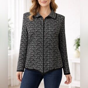 Sioni Cardigan Sweater Black Shimmer M Medium Lightweight Classic Old Money